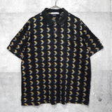 1990's カサンドラロゴ YSLロゴ ワンポイント刺繍 総柄 半袖ポロシャツ ブラック / イエロー Lサイズ - NEWSED