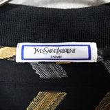 1990's カサンドラロゴ YSLロゴ ワンポイント刺繍 総柄 半袖ポロシャツ ブラック / イエロー Lサイズ - NEWSED