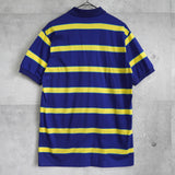 1990's イヴ・サンローラン カサンドラロゴ YSLロゴ ワンポイント刺繍 ボーダー柄 半袖ポロシャツ ブルー×イエロー Mサイズ - NEWSED