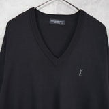イヴ サンローラン 1990's ヴィンテージ YSLロゴ 刺繍 Vネック ニット ブラック - NEWSED