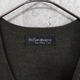 イヴサンローラン 1990's ヴィンテージ YSLロゴ ニット Vネック ストライプ柄 カーキ - NEWSED