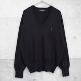 イヴ サンローラン 1990's ヴィンテージ YSLロゴ 刺繍 Vネック ニット ブラック - NEWSED