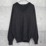 イヴ サンローラン 1990's ヴィンテージ YSLロゴ Vネック ニット チャコールグレー - NEWSED