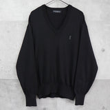 イヴ サンローラン 1990's ヴィンテージ YSLロゴ 刺繍 Vネック ニット ブラック - NEWSED