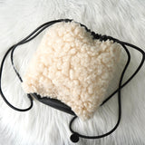 エムエムシックス メゾン マルジェラ ボア ファー / レザー 巾着バッグ ショルダーバッグ ポーチ アイボリー