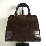 ロエベ アマソナ28 スエード / クロコ ハンドバッグ ブラウン