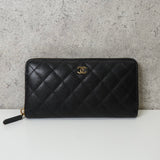 シャネル 2番台 ココマーク マトラッセ キャビアスキン ラウンドファスナー 長財布 ブラック - NEWSED