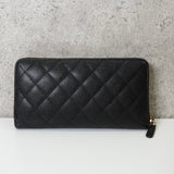 シャネル 2番台 ココマーク マトラッセ キャビアスキン ラウンドファスナー 長財布 ブラック - NEWSED