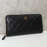 シャネル 2番台 ココマーク マトラッセ キャビアスキン ラウンドファスナー 長財布 ブラック - NEWSED