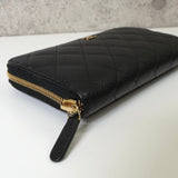 シャネル 2番台 ココマーク マトラッセ キャビアスキン ラウンドファスナー 長財布 ブラック - NEWSED