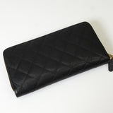 シャネル 2番台 ココマーク マトラッセ キャビアスキン ラウンドファスナー 長財布 ブラック - NEWSED