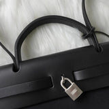 エルメス 2003年製 エールバッグPM レザー × トワルオフィシエ / トワルアッシュ □G刻 2way ハンドバッグ ショルダーバッグ ブラック / ベージュ - NEWSED