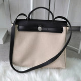 エルメス 2003年製 エールバッグPM レザー × トワルオフィシエ / トワルアッシュ □G刻 2way ハンドバッグ ショルダーバッグ ブラック / ベージュ - NEWSED