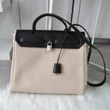 エルメス 2003年製 エールバッグPM レザー × トワルオフィシエ / トワルアッシュ □G刻 2way ハンドバッグ ショルダーバッグ ブラック / ベージュ - NEWSED