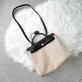 エルメス 2003年製 エールバッグPM レザー × トワルオフィシエ / トワルアッシュ □G刻 2way ハンドバッグ ショルダーバッグ ブラック / ベージュ - NEWSED