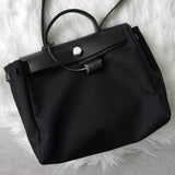 エルメス 2003年製 エールバッグPM レザー × トワルオフィシエ / トワルアッシュ □G刻 2way ハンドバッグ ショルダーバッグ ブラック / ベージュ - NEWSED