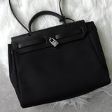 エルメス 2003年製 エールバッグPM レザー × トワルオフィシエ / トワルアッシュ □G刻 2way ハンドバッグ ショルダーバッグ ブラック / ベージュ - NEWSED