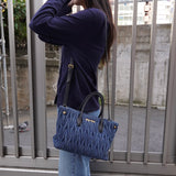 ミュウミュウ マテラッセ デニム / レザー 2way ハンドバッグ ショルダーバッグ ブルー / ブラック