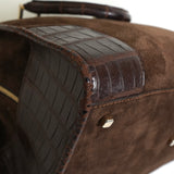 ロエベ アマソナ28 スエード / クロコ ハンドバッグ ブラウン