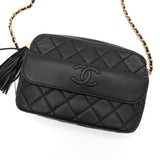 シャネル マトラッセ カーフスキン フリンジチェーン ショルダーバッグ ブラック 箱付き