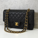 シャネル ターンロック マトラッセ25 キャビアスキン ダブルフラップ チェーンショルダーバッグ トートバッグ ブラック ゴールド - NEWSED