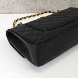 シャネル ターンロック マトラッセ25 キャビアスキン ダブルフラップ チェーンショルダーバッグ トートバッグ ブラック ゴールド - NEWSED