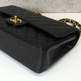 シャネル ターンロック マトラッセ25 キャビアスキン ダブルフラップ チェーンショルダーバッグ トートバッグ ブラック ゴールド - NEWSED