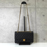 シャネル ターンロック マトラッセ25 キャビアスキン ダブルフラップ チェーンショルダーバッグ トートバッグ ブラック ゴールド - NEWSED