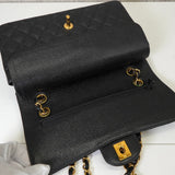 シャネル ターンロック マトラッセ25 キャビアスキン ダブルフラップ チェーンショルダーバッグ トートバッグ ブラック ゴールド - NEWSED