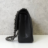 シャネル ターンロック マトラッセ25 キャビアスキン ダブルフラップ チェーンショルダーバッグ トートバッグ ブラック シルバー - NEWSED