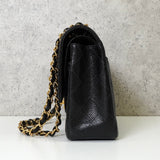 シャネル ターンロック マトラッセ25 キャビアスキン ダブルフラップ チェーンショルダーバッグ トートバッグ ブラック ゴールド - NEWSED