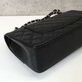 シャネル ターンロック マトラッセ25 キャビアスキン ダブルフラップ チェーンショルダーバッグ トートバッグ ブラック シルバー - NEWSED