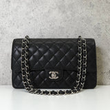 シャネル ターンロック マトラッセ25 キャビアスキン ダブルフラップ チェーンショルダーバッグ トートバッグ ブラック シルバー - NEWSED