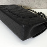 シャネル ターンロック マトラッセ25 キャビアスキン ダブルフラップ チェーンショルダーバッグ トートバッグ ブラック シルバー - NEWSED