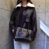 プラダ レザー ビジュー スタッズ 2way ハンドバッグ ショルダーバッグ ブラック