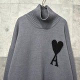 アミパリ アミ パリス ハートロゴ タートルネック ニット グレー