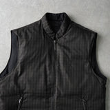 イヴ サンローラン ヴィンテージ リバーシブル YSLロゴ 刺繍 チェック柄 中綿ベスト ブラック / グレー