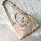 プラダ カナパ キャンバス 2way ハンドバッグ ショルダーバッグ ベージュ ギャランティーカード付き - NEWSED