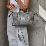 バレンシアガ メタリック エッジ シティ レザー 2way ハンドバッグ ショルダーバッグ グレー - NEWSED