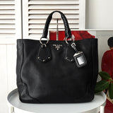 プラダ ヴィッテロダイノレザー 2way ハンドバッグ ショルダーバッグ 編み込みハンドル ブラック - NEWSED