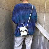 イヴ サンローラン ダイヤカット レザー 自立型 2way ミニ ハンドバッグ ショルダーバッグ ホワイト / ブラック レディース - NEWSED