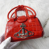 ヴィヴィアン ウエストウッド オーブ パテントレザー チェーンショルダー 2way ハンドバッグ ショルダーバッグ レッド - NEWSED