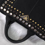 プラダ カナパ ビジュー キャンバス 2way ハンドバッグ ショルダーバッグ ブラック - NEWSED