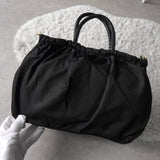 プラダ テスート ポコノ ナイロン/レザー 編み上げハンドル リボン ギャザー 2way ハンドバッグ ショルダーバッグ ブラック - NEWSED