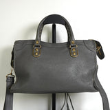 バレンシアガ メタリック エッジ シティ レザー 2way ハンドバッグ ショルダーバッグ グレー - NEWSED