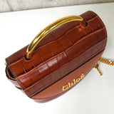 クロエ アビーロック 型押しクロコ レザー 2way ハンドバッグ チェーン ショルダーバッグ ブラウン - NEWSED