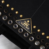 プラダ カナパ ビジュー キャンバス 2way ハンドバッグ ショルダーバッグ ブラック - NEWSED