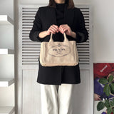 プラダ カナパ キャンバス 2way ハンドバッグ ショルダーバッグ ベージュ ギャランティーカード付き - NEWSED