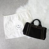 プラダ カナパ ビジュー キャンバス 2way ハンドバッグ ショルダーバッグ ブラック - NEWSED