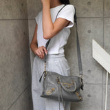 バレンシアガ メタリック エッジ シティ レザー 2way ハンドバッグ ショルダーバッグ グレー - NEWSED